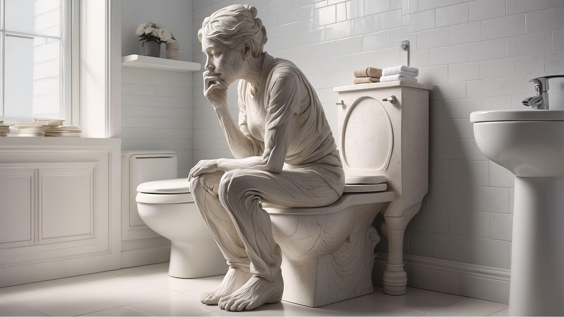 Statue on a toilet